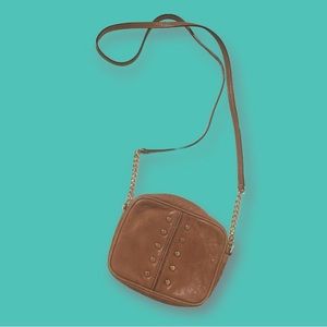 Micheal Kors brown leather studded with chains cross body bag